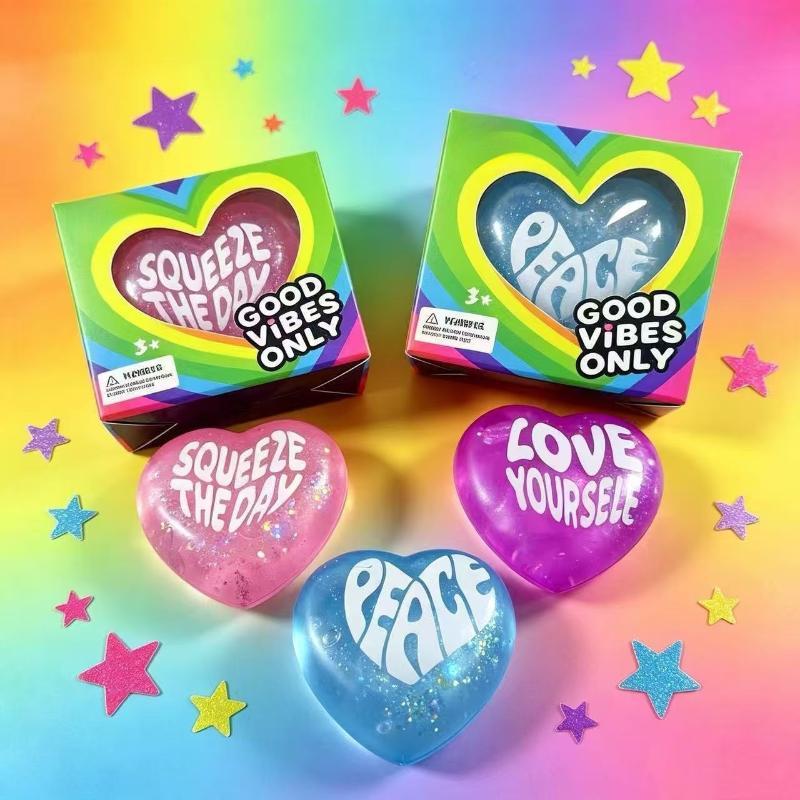 Kids Toys Quotes - Positive Quotes Glitter Heart Shaped Squeeze